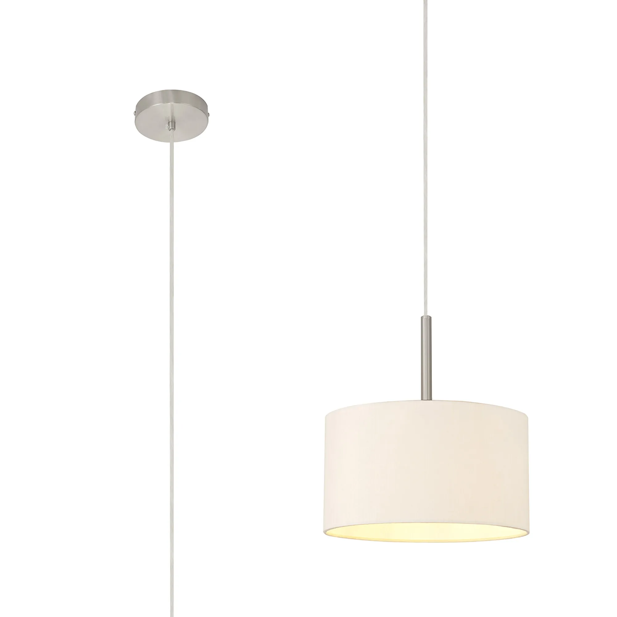 DK0280  Baymont 30cm Pendant 1 Light Satin Nickel; Nude Beige/Moonlight